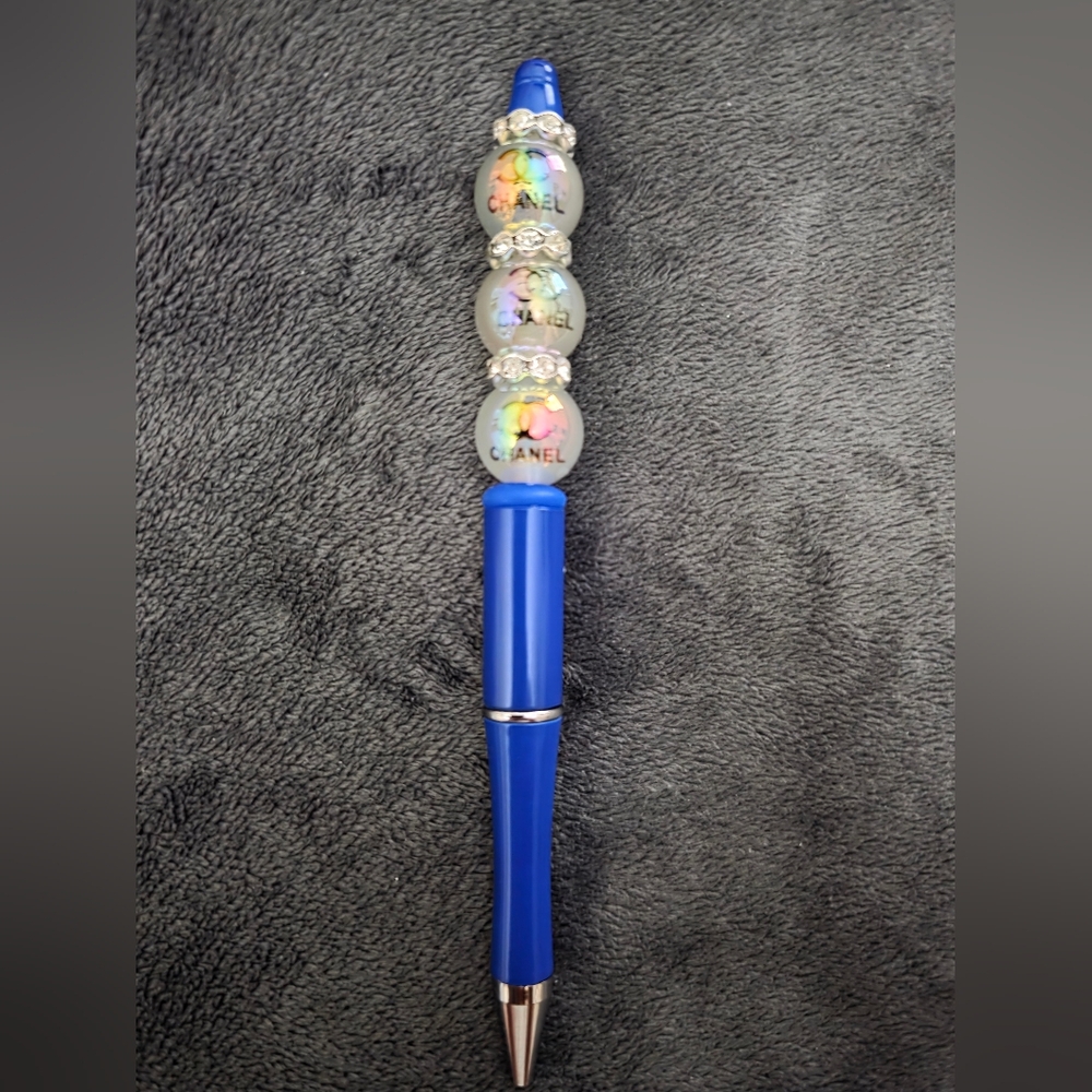 Designer Inspired Blue and Silver Beaded Pen